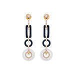 Jay Feder 18k Yellow Gold Diamond Onyx and Mother of Pearl Drop Dangle Earrings