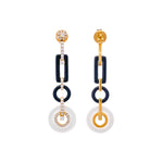 Jay Feder 18k Yellow Gold Diamond Onyx and Mother of Pearl Drop Dangle Earrings