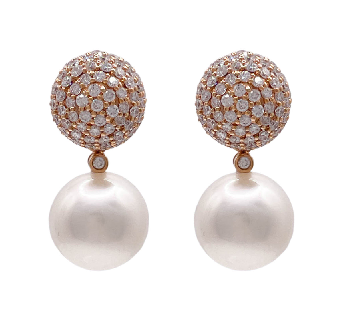 JAY FEDER 18K ROSE GOLD SOUTH SEA PEARL DIAMOND DANGLE EARRINGS