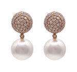 JAY FEDER 18K ROSE GOLD SOUTH SEA PEARL DIAMOND DANGLE EARRINGS