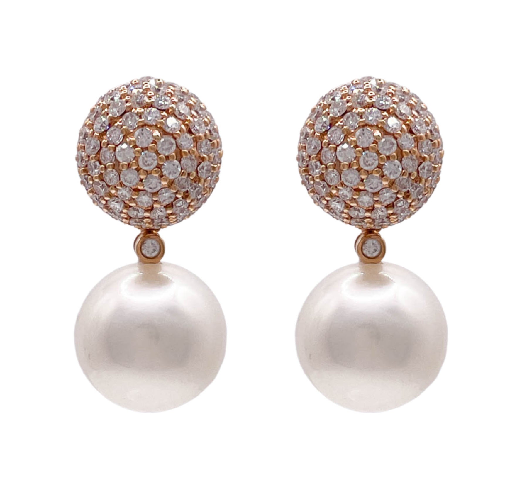 JAY FEDER 18K ROSE GOLD SOUTH SEA PEARL DIAMOND DANGLE EARRINGS