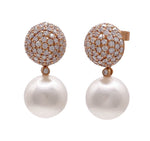 JAY FEDER 18K ROSE GOLD SOUTH SEA PEARL DIAMOND DANGLE EARRINGS
