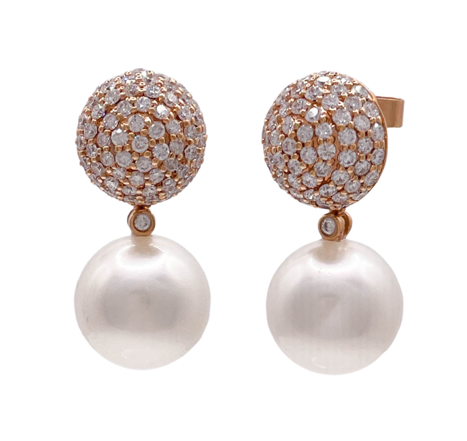 JAY FEDER 18K ROSE GOLD SOUTH SEA PEARL DIAMOND DANGLE EARRINGS