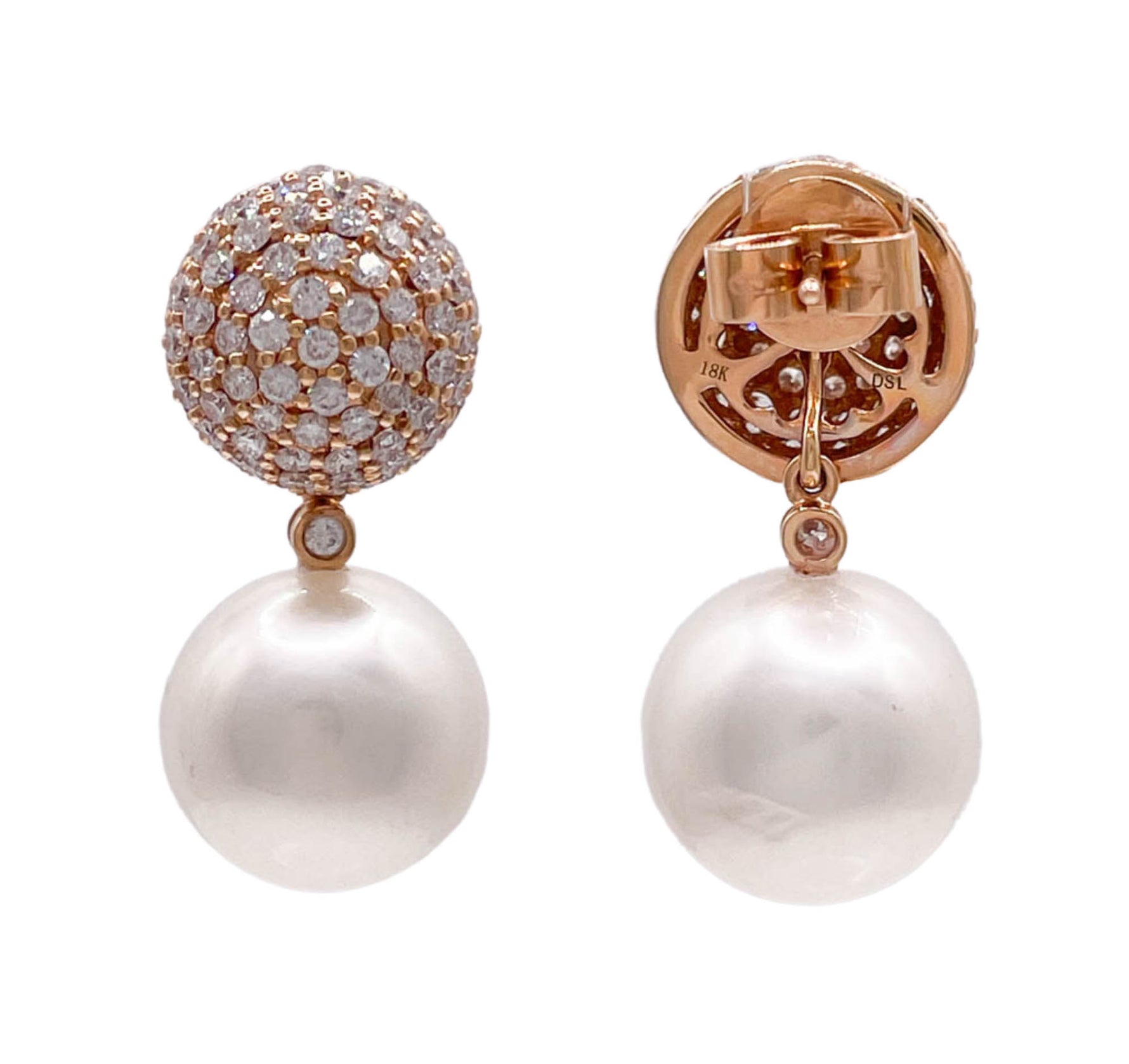 JAY FEDER 18K ROSE GOLD SOUTH SEA PEARL DIAMOND DANGLE EARRINGS