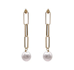 JAY FEDER 14K YELLOW GOLD SOUTH SEA PEARL PAPERCLIP CHAIN EARRINGS