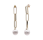 JAY FEDER 14K YELLOW GOLD SOUTH SEA PEARL PAPERCLIP CHAIN EARRINGS