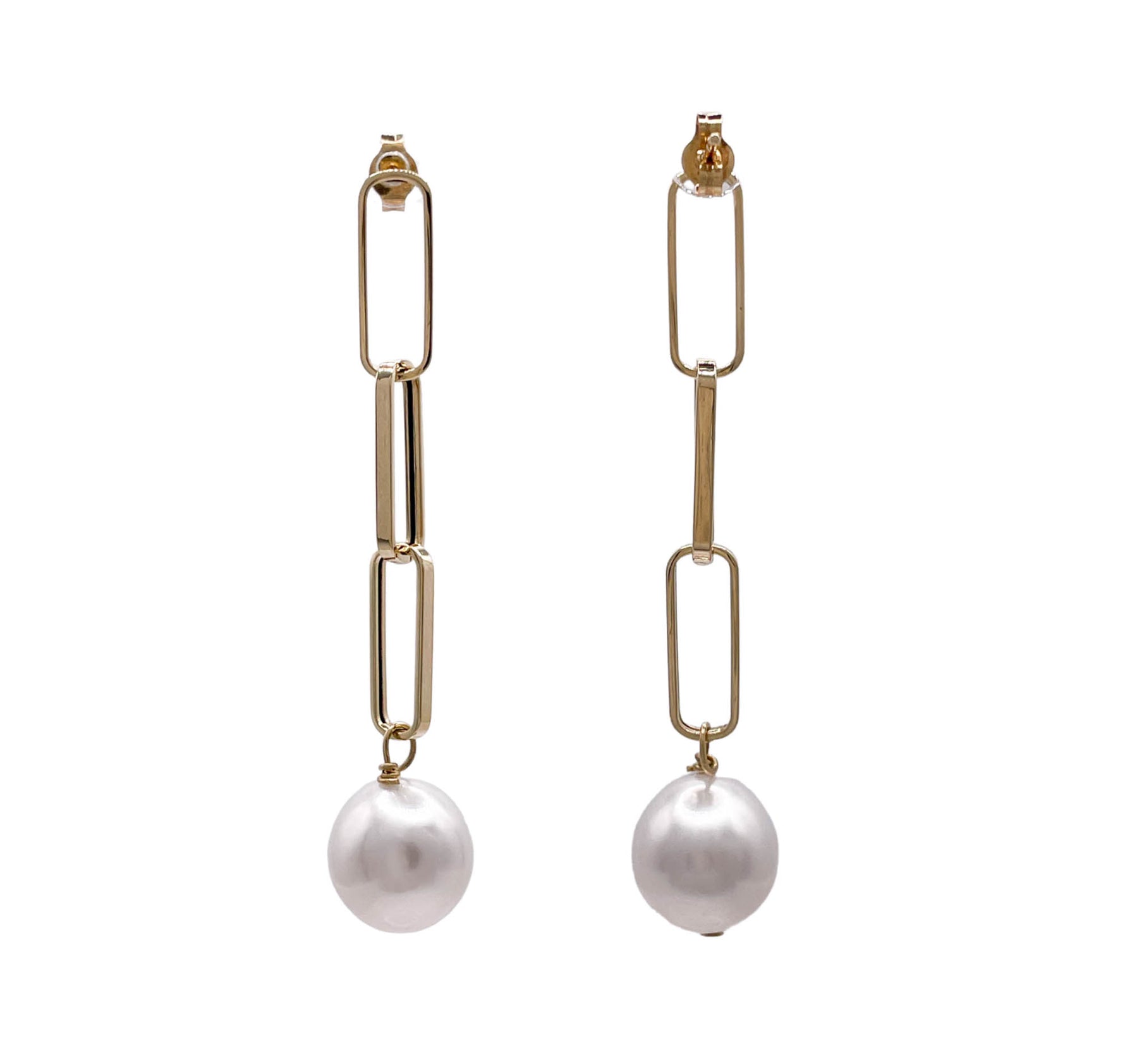 JAY FEDER 14K YELLOW GOLD SOUTH SEA PEARL PAPERCLIP CHAIN EARRINGS