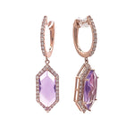 JAY FEDER 18K ROSE GOLD ROSE DE FRANCE AMETHYST AND DIAMOND EARRINGS