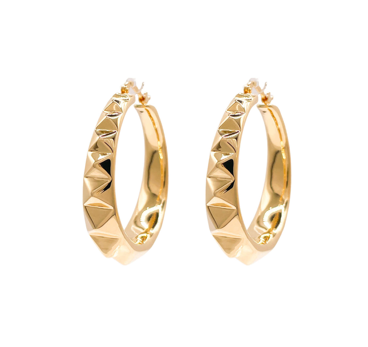 JAY FEDER 14K YELLOW GOLD PYRAMID HOOP EARRINGS
