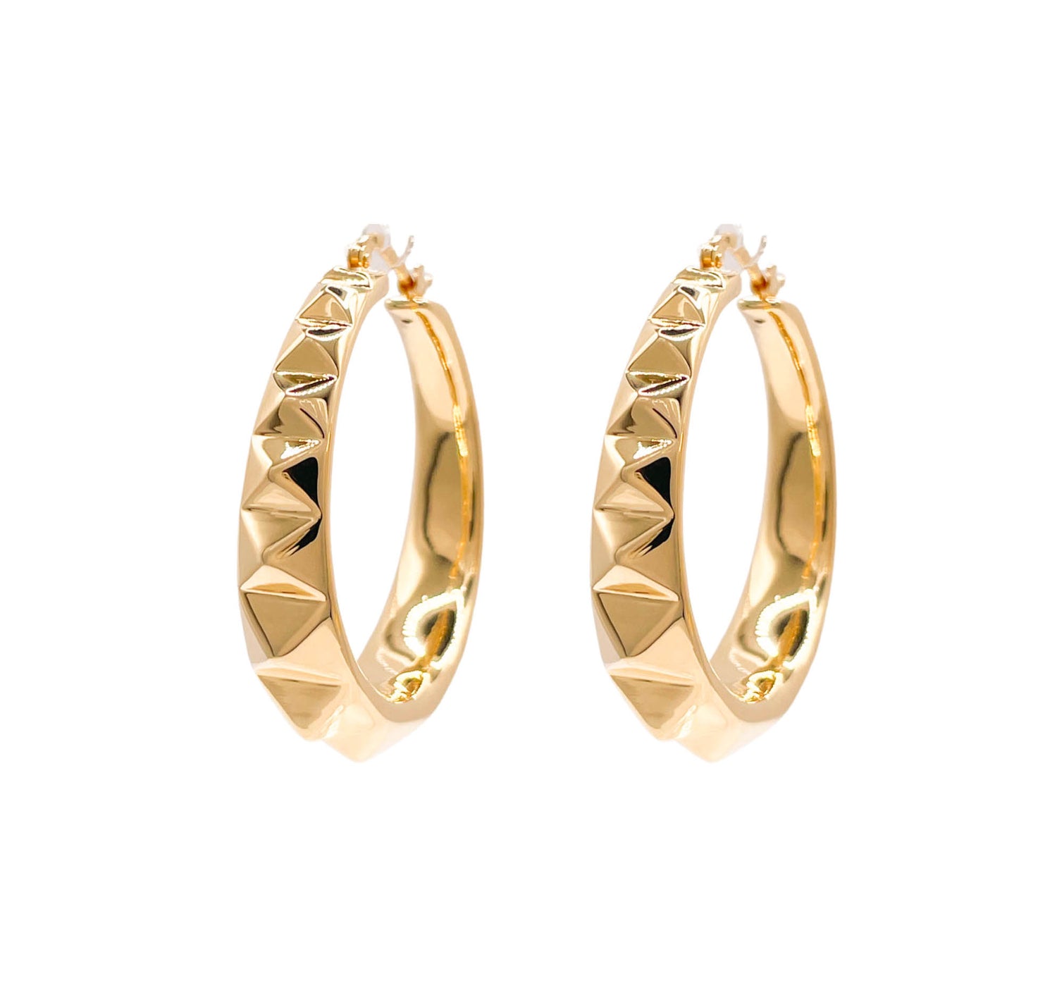 JAY FEDER 14K YELLOW GOLD PYRAMID HOOP EARRINGS