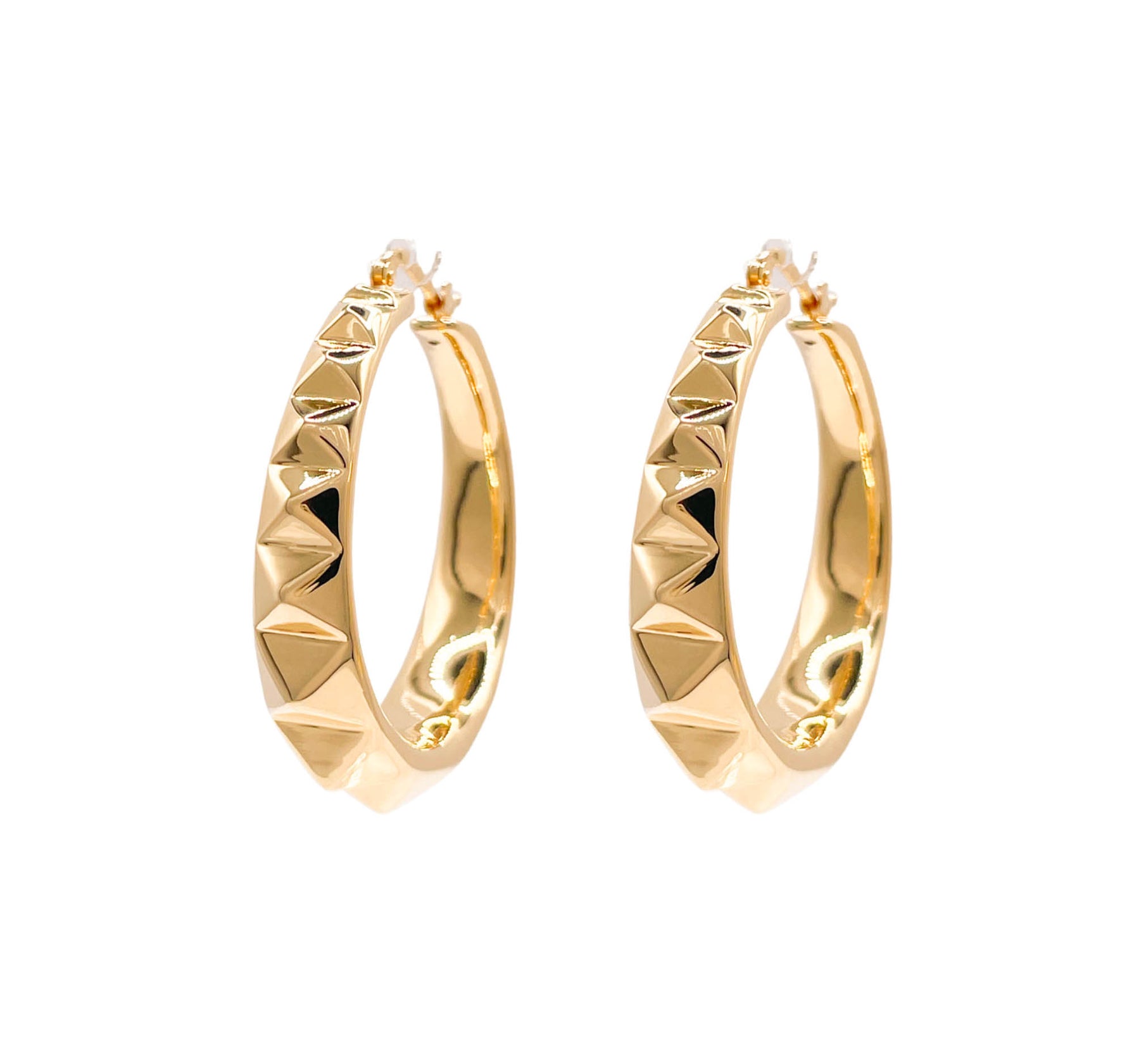 JAY FEDER 14K YELLOW GOLD PYRAMID HOOP EARRINGS