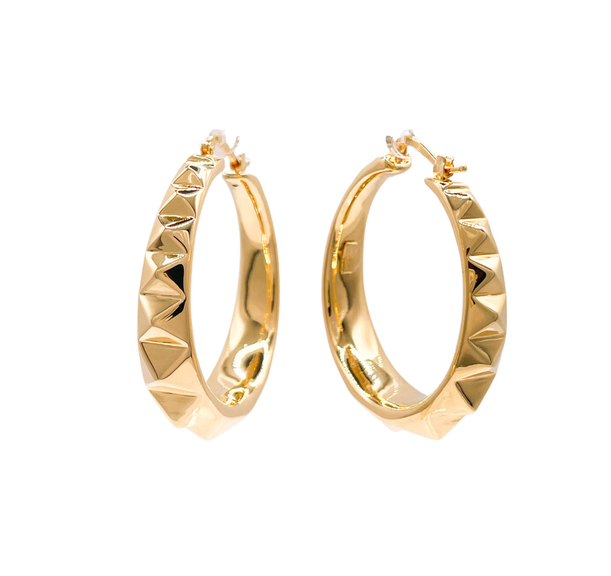 JAY FEDER 14K YELLOW GOLD PYRAMID HOOP EARRINGS