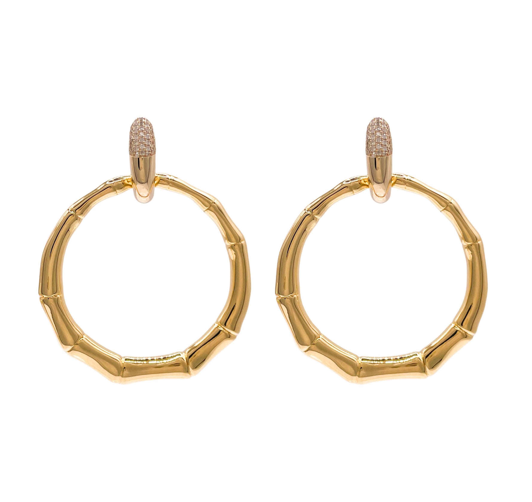 JAY FEDER 14K YELLOW GOLD DIAMOND LARGE OPEN HOOP DANGLE EARRINGS