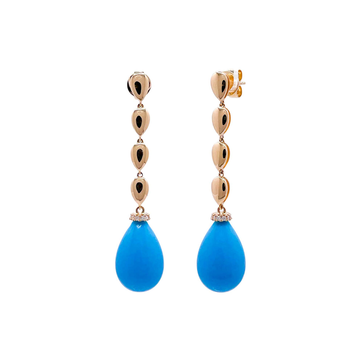 Jay Feder 14k Yellow Gold Turquoise Diamond Drop Dangle Earrings