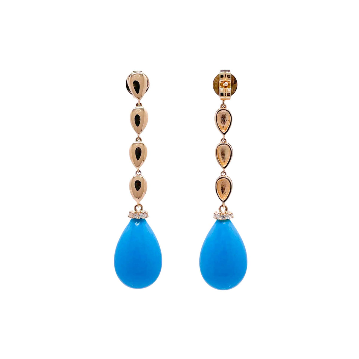Jay Feder 14k Yellow Gold Turquoise Diamond Drop Dangle Earrings