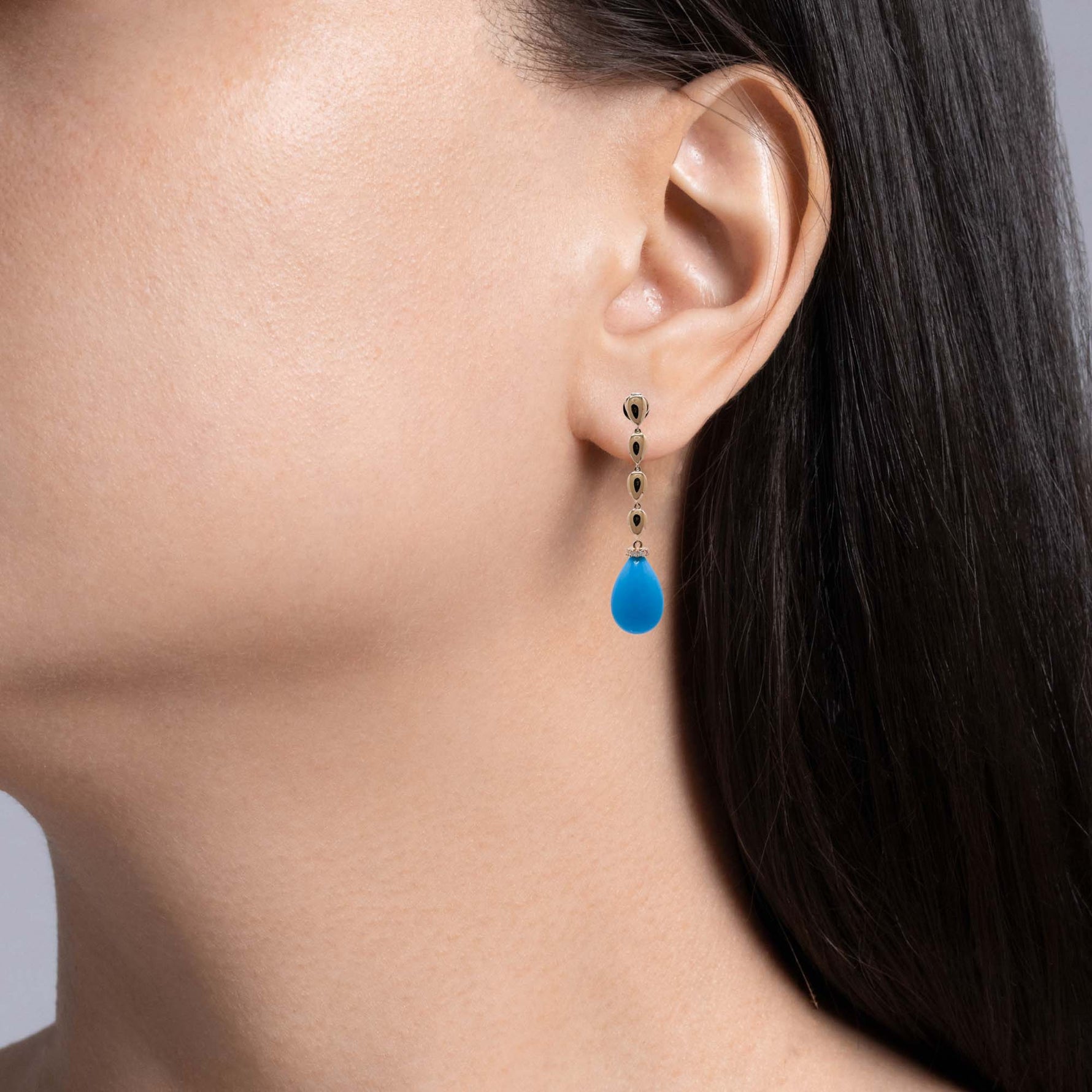 Jay Feder 14k Yellow Gold Turquoise Diamond Drop Dangle Earrings