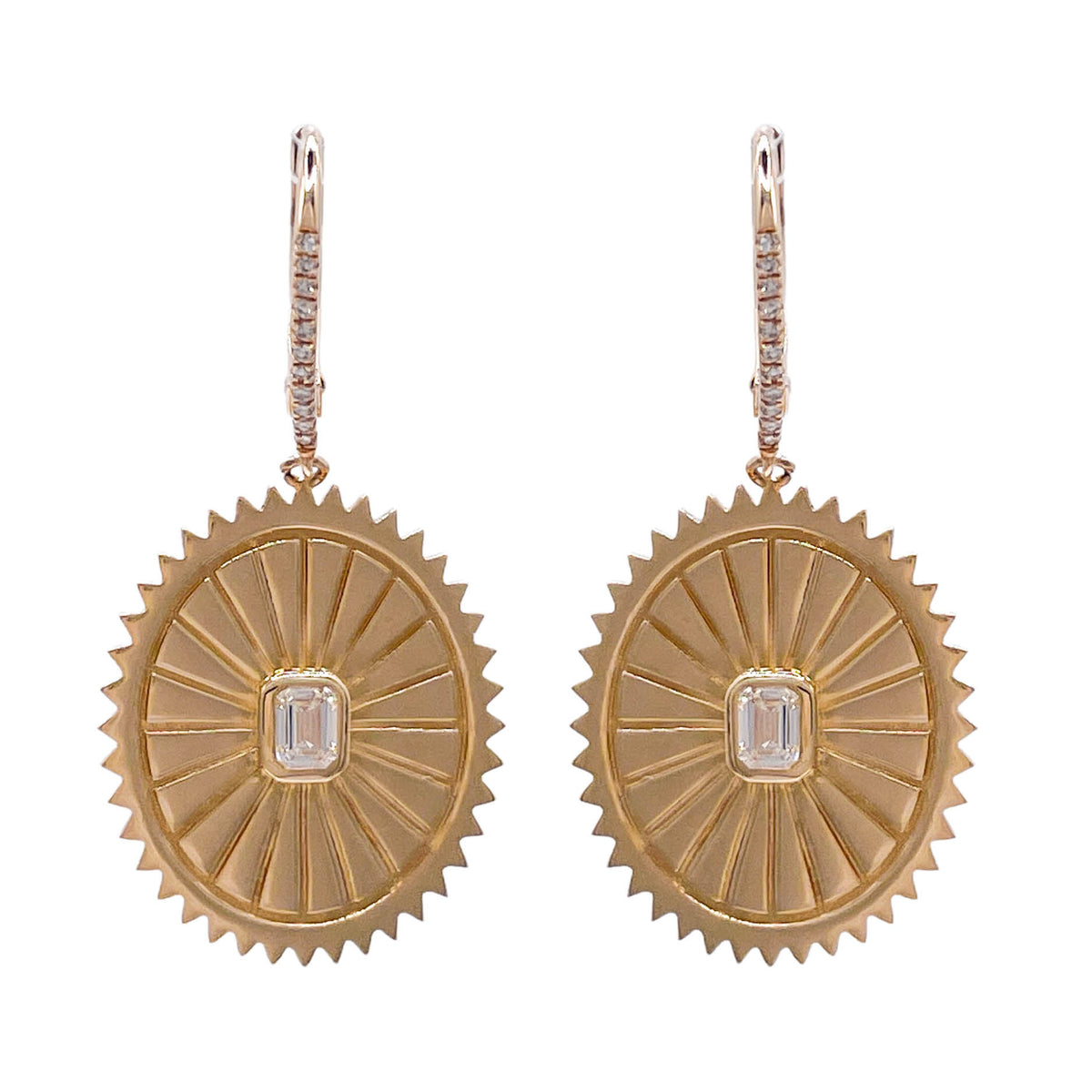 Jay Feder 14k Yellow Gold Diamond Oval Ribbed Drop Dangle Earrings