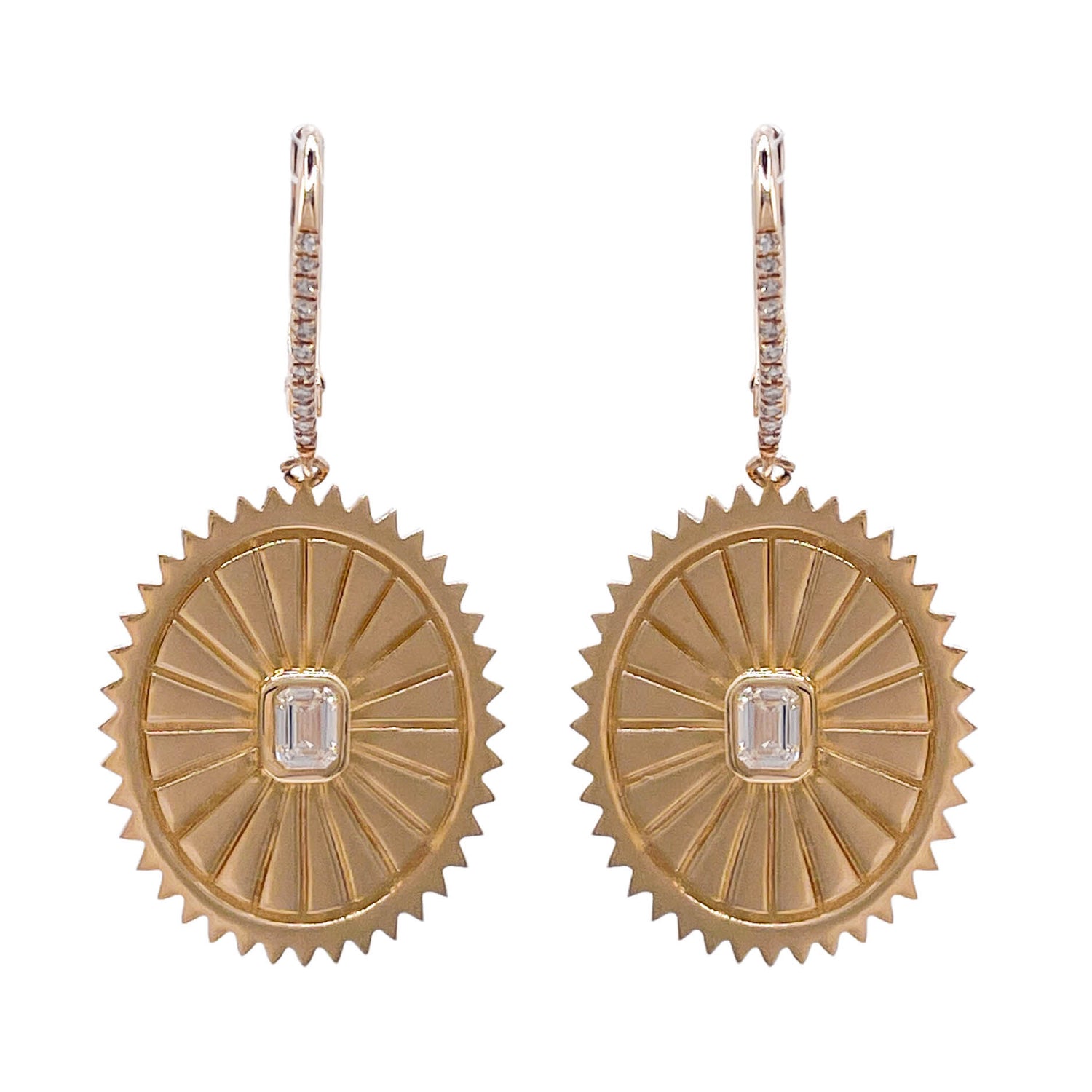 Jay Feder 14k Yellow Gold Diamond Oval Ribbed Drop Dangle Earrings