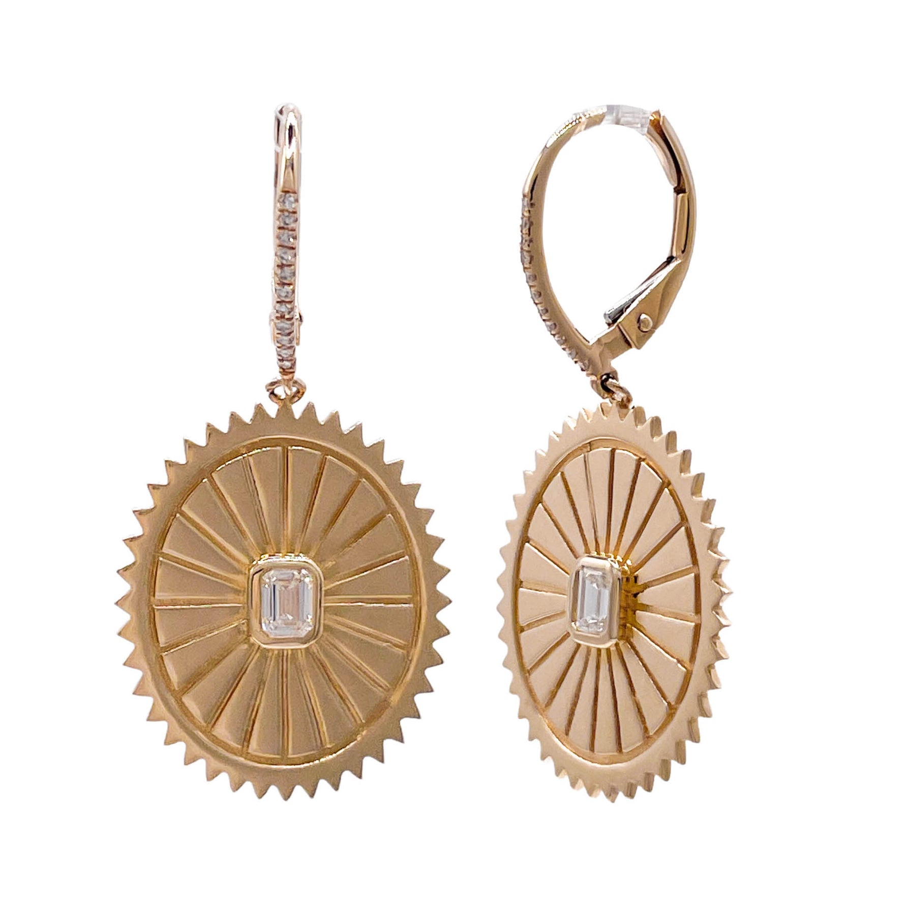 Jay Feder 14k Yellow Gold Diamond Oval Ribbed Drop Dangle Earrings