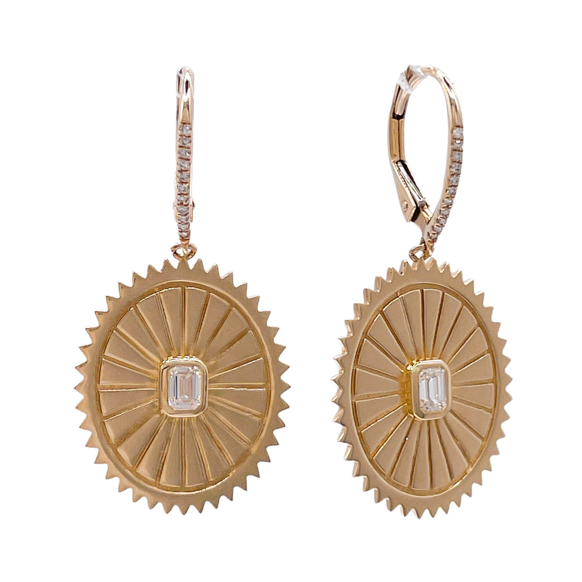 Jay Feder 14k Yellow Gold Diamond Oval Ribbed Drop Dangle Earrings