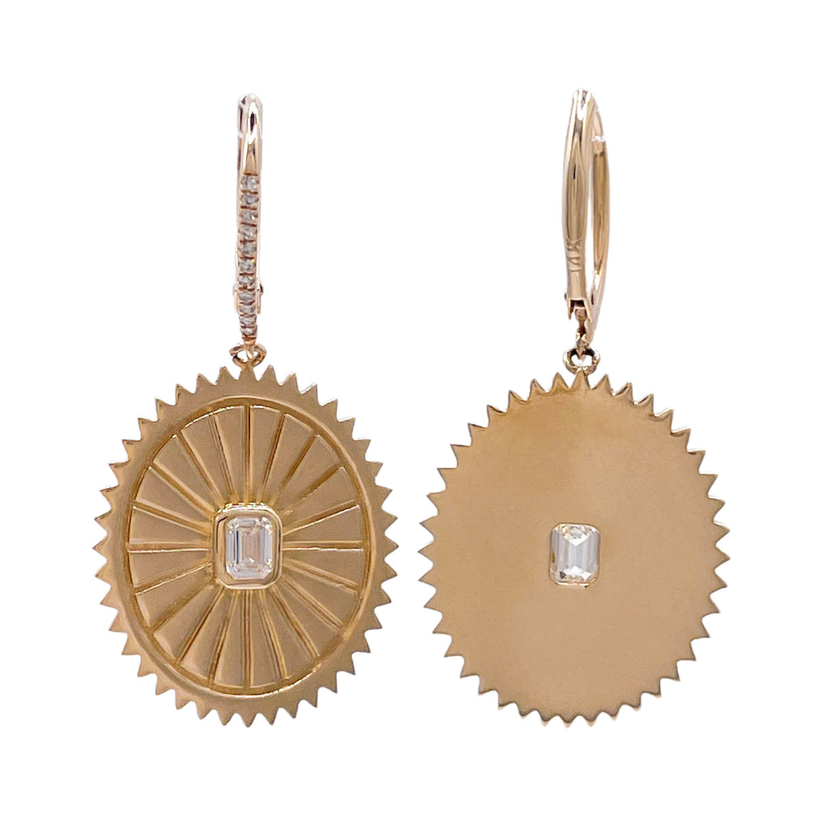 Jay Feder 14k Yellow Gold Diamond Oval Ribbed Drop Dangle Earrings