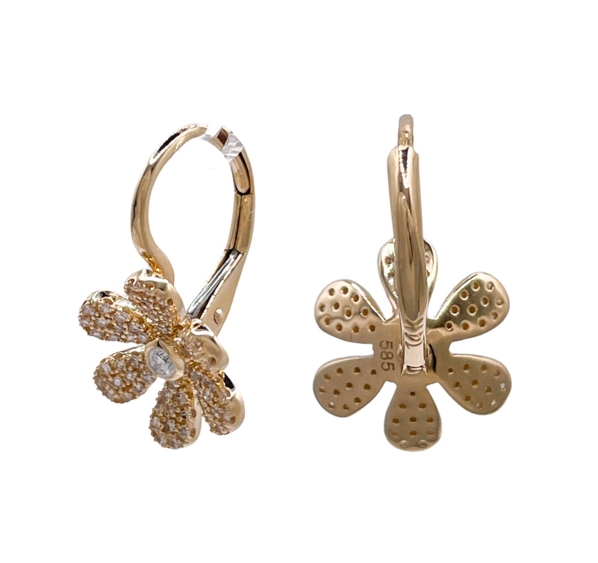 JAY FEDER 14K YELLOW GOLD DIAMOND FLOWERS EARRINGS