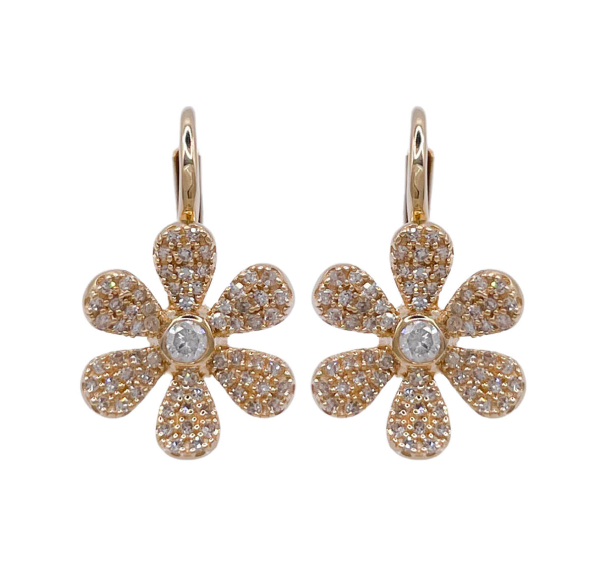 JAY FEDER 14K YELLOW GOLD DIAMOND FLOWERS EARRINGS