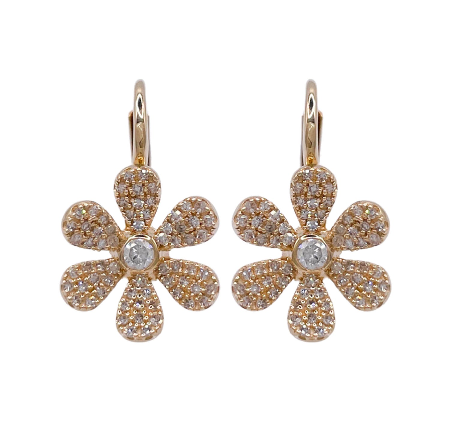JAY FEDER 14K YELLOW GOLD DIAMOND FLOWERS EARRINGS