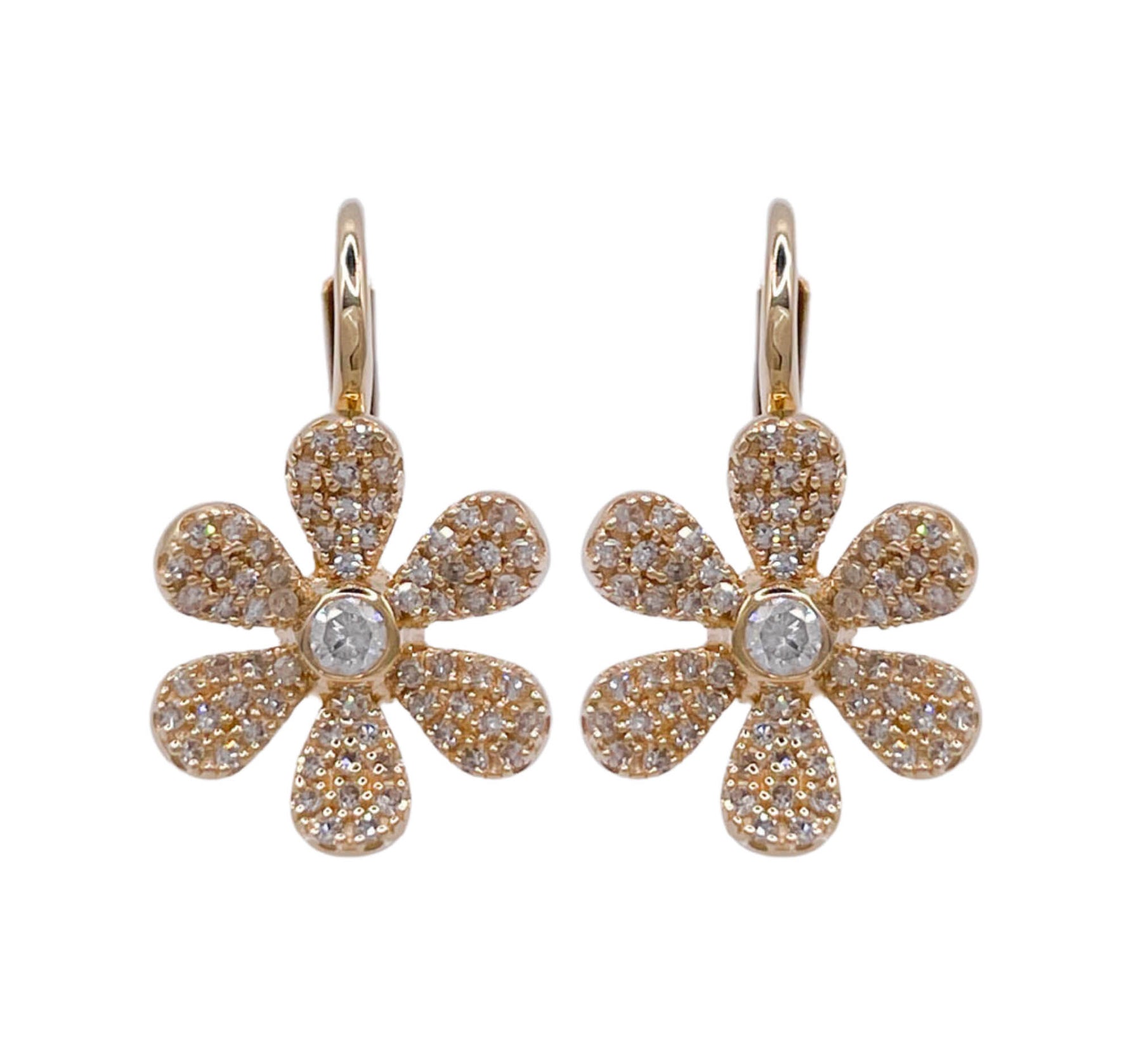 JAY FEDER 14K YELLOW GOLD DIAMOND FLOWERS EARRINGS