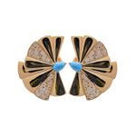 Jay Feder 14k Yellow Gold Turquoise Diamond Fan Earrings