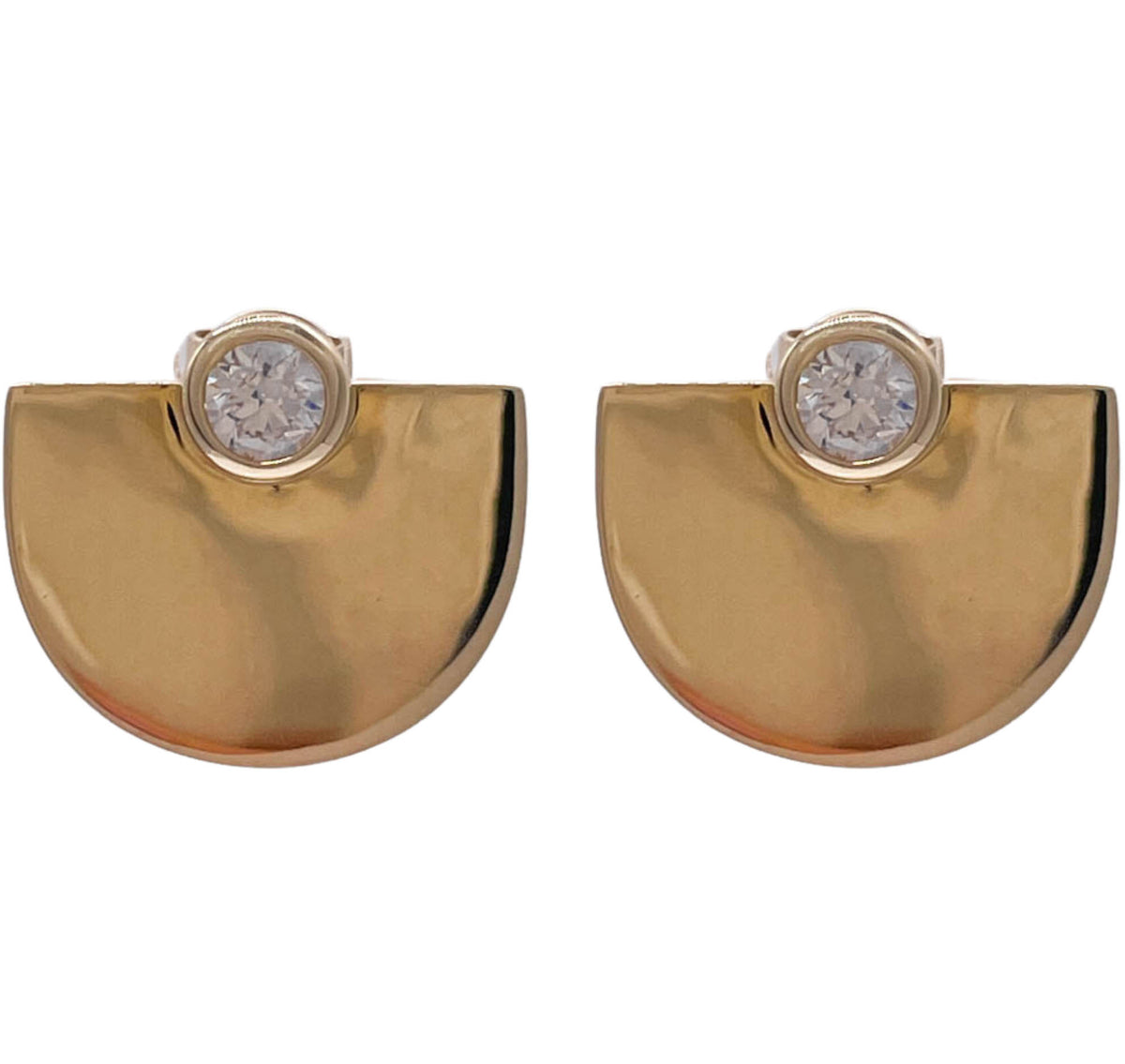 JAY FEDER 14K YELLOW GOLD DIAMOND SEMI CIRCLE STUD EARRINGS