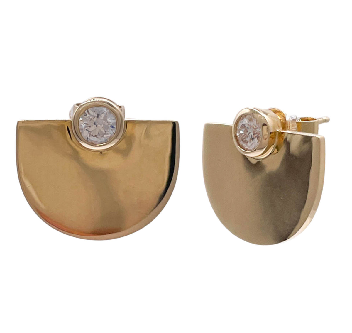 JAY FEDER 14K YELLOW GOLD DIAMOND SEMI CIRCLE STUD EARRINGS