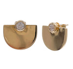 JAY FEDER 14K YELLOW GOLD DIAMOND SEMI CIRCLE STUD EARRINGS