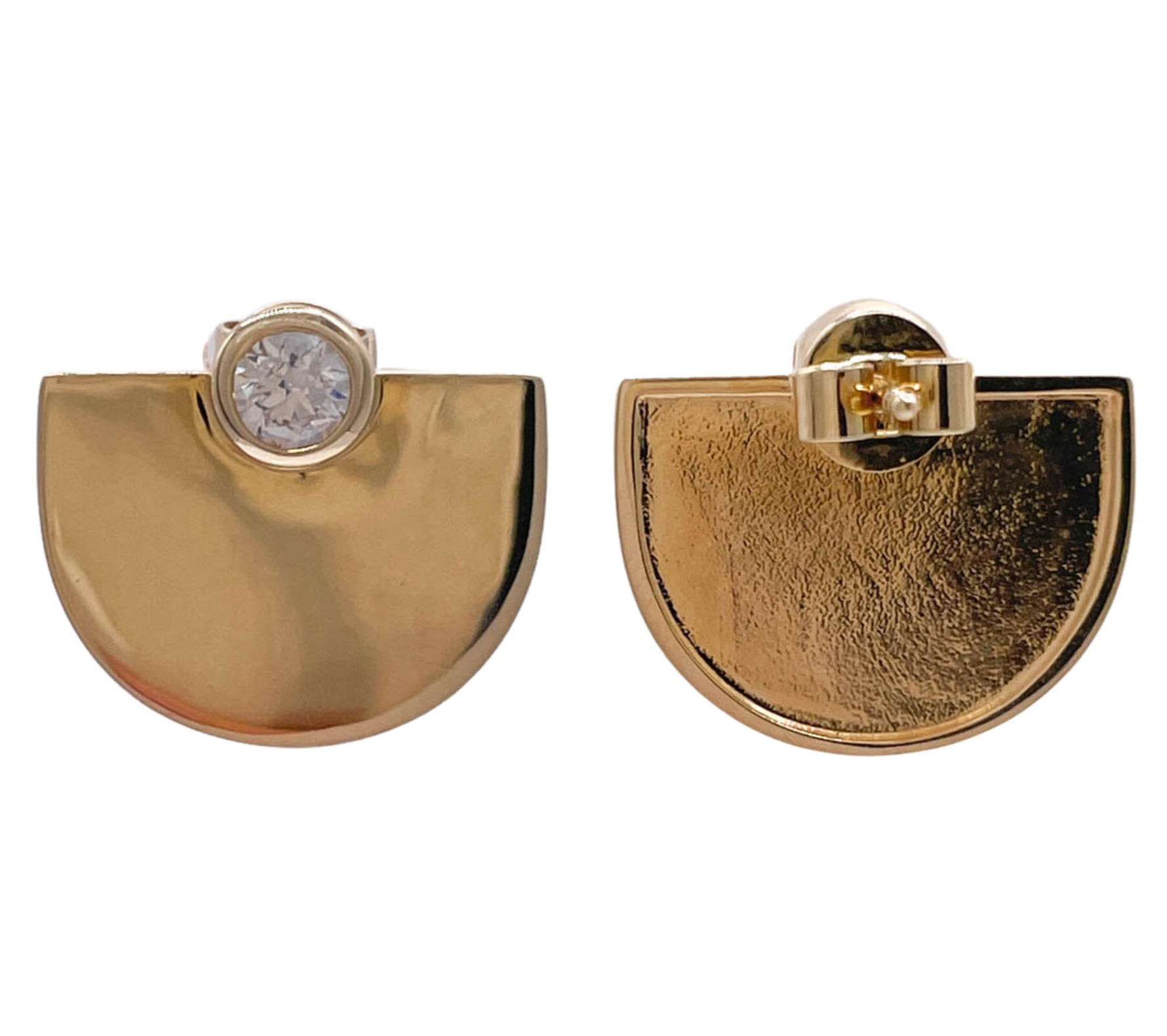 JAY FEDER 14K YELLOW GOLD DIAMOND SEMI CIRCLE STUD EARRINGS