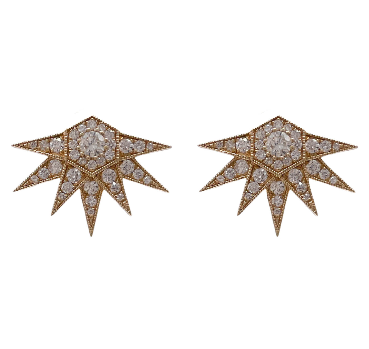 JAY FEDER 14K YELLOW GOLD DIAMOND SUN BLAST EARRINGS