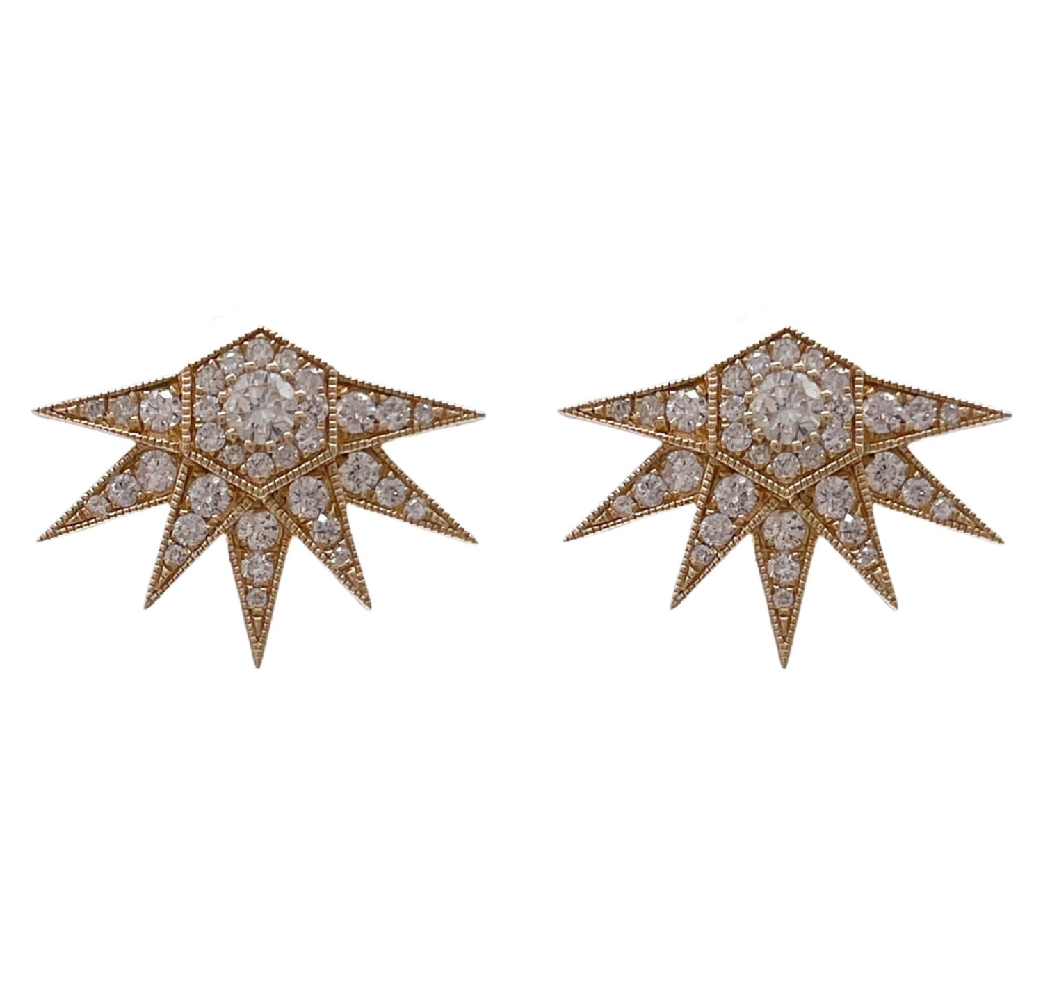 JAY FEDER 14K YELLOW GOLD DIAMOND SUN BLAST EARRINGS