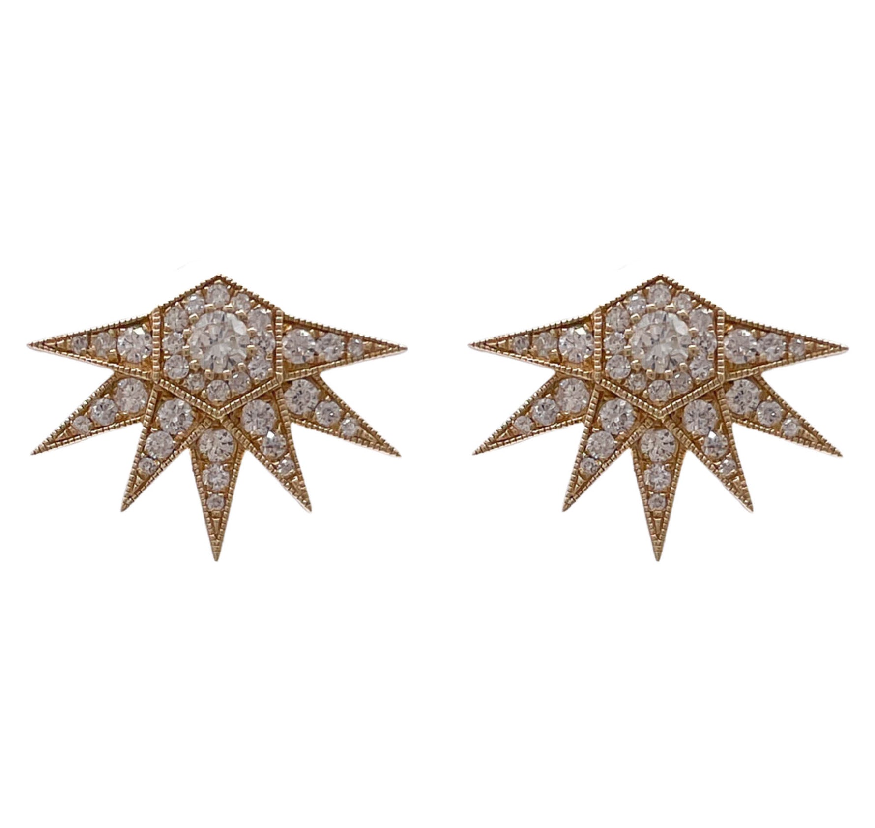 JAY FEDER 14K YELLOW GOLD DIAMOND SUN BLAST EARRINGS