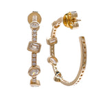 JAY FEDER 14K YELLOW GOLD DIAMOND ROW HOOP EARRINGS