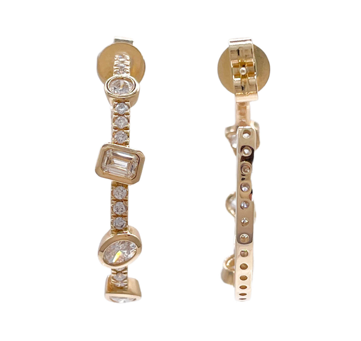 JAY FEDER 14K YELLOW GOLD DIAMOND ROW HOOP EARRINGS