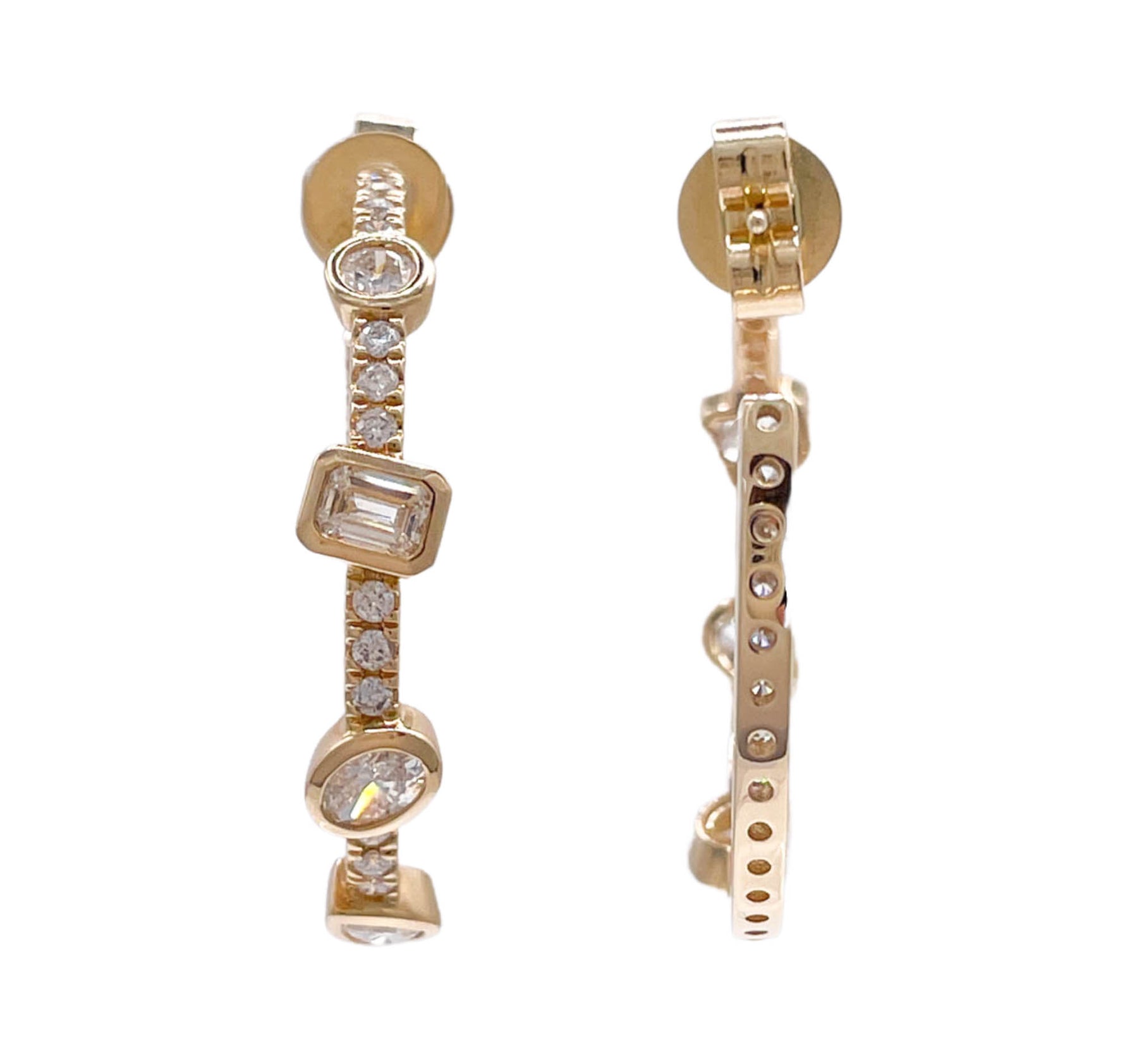 JAY FEDER 14K YELLOW GOLD DIAMOND ROW HOOP EARRINGS