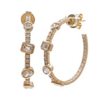 JAY FEDER 14K YELLOW GOLD DIAMOND ROW HOOP EARRINGS