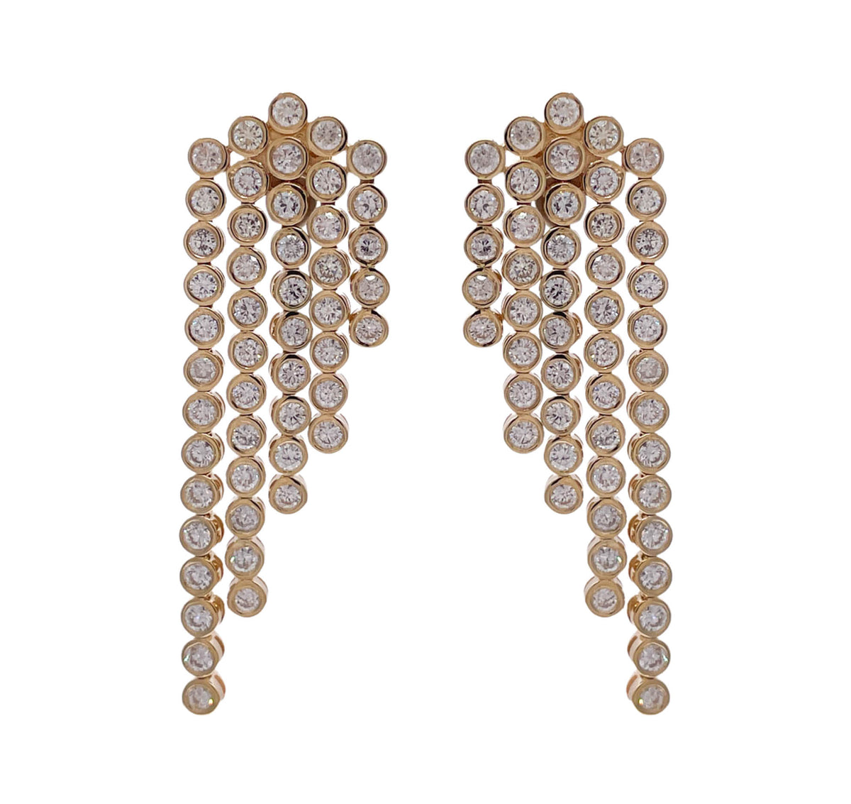 JAY FEDER 14K YELLOW GOLD DIAMOND BEZEl 5 LINES DANGLE EARRINGS