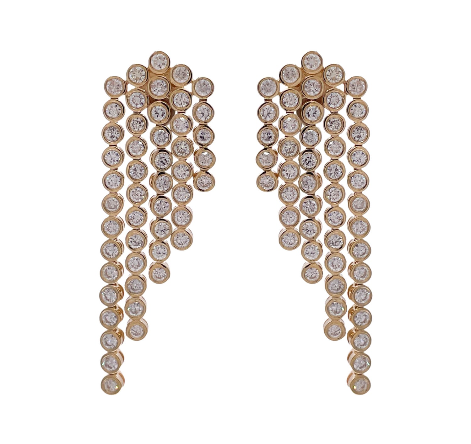 JAY FEDER 14K YELLOW GOLD DIAMOND BEZEl 5 LINES DANGLE EARRINGS