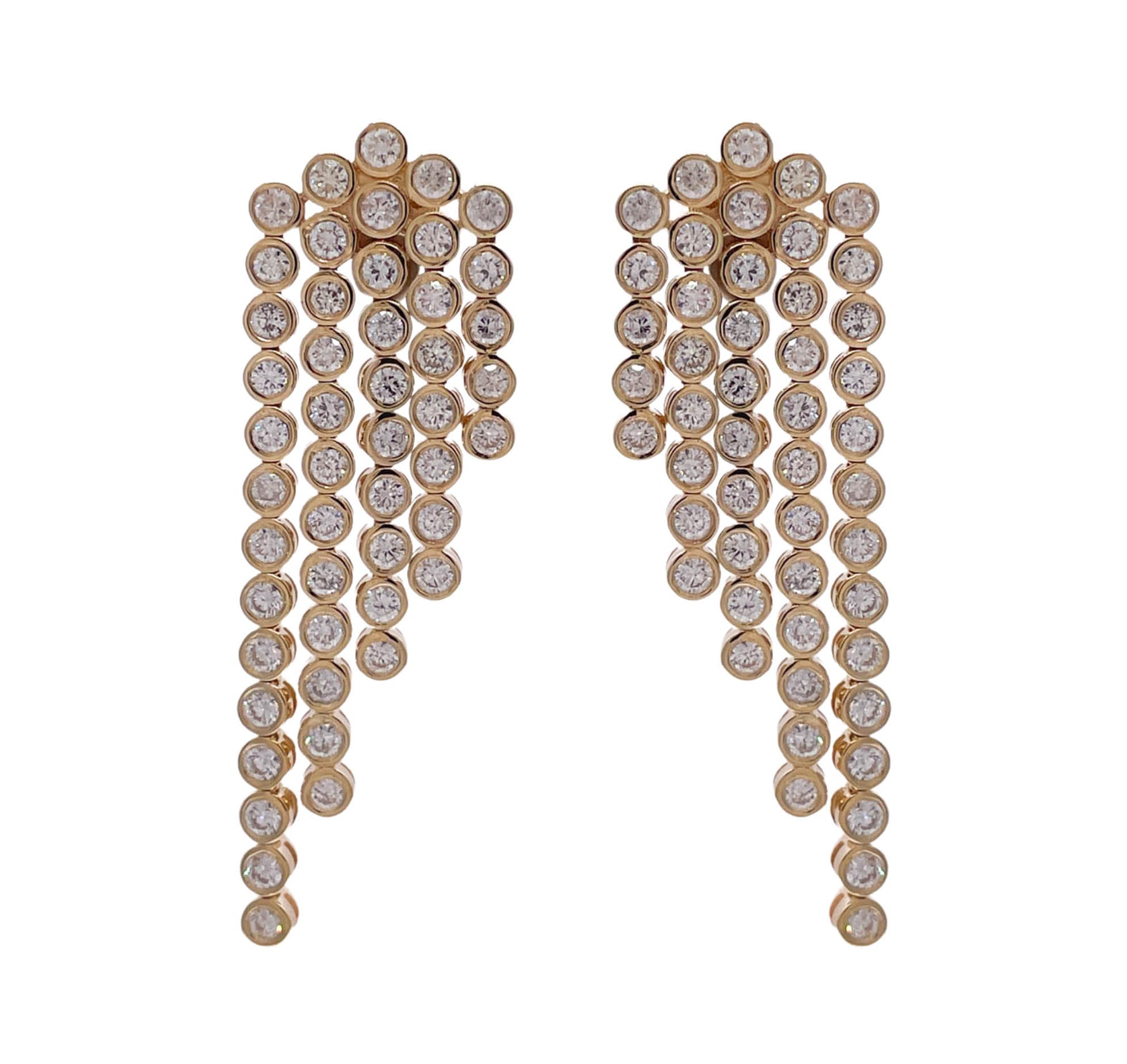 JAY FEDER 14K YELLOW GOLD DIAMOND BEZEl 5 LINES DANGLE EARRINGS