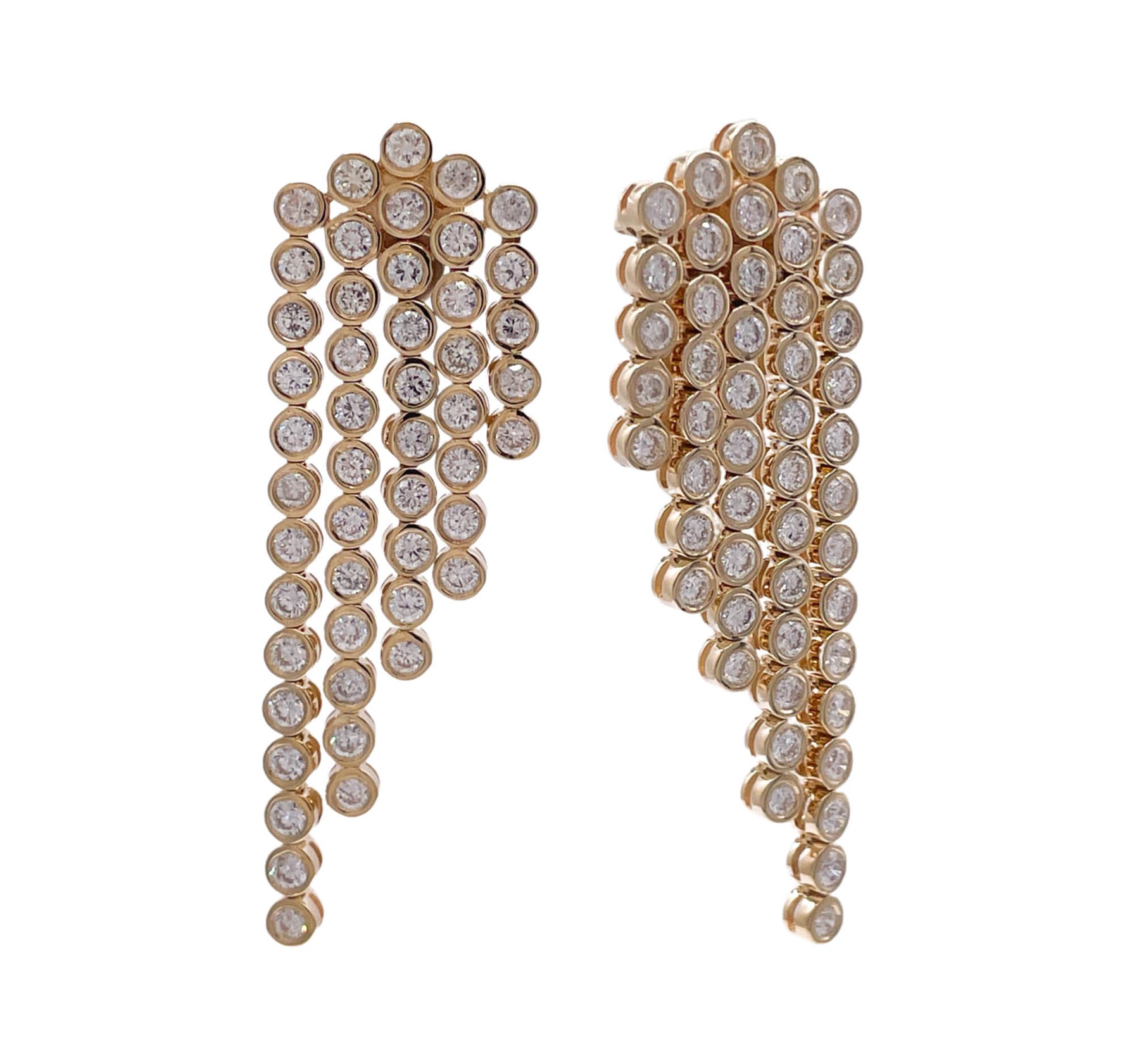 JAY FEDER 14K YELLOW GOLD DIAMOND BEZEl 5 LINES DANGLE EARRINGS