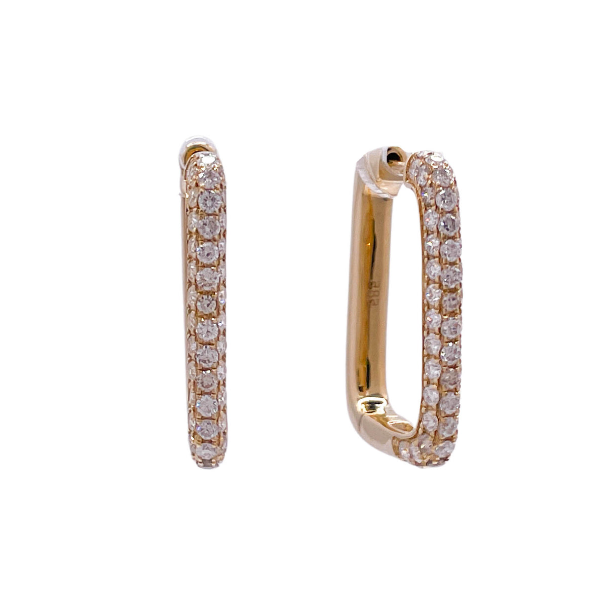 Jay Feder 14k Yellow Gold Diamond Rectangular Hoop Earrings