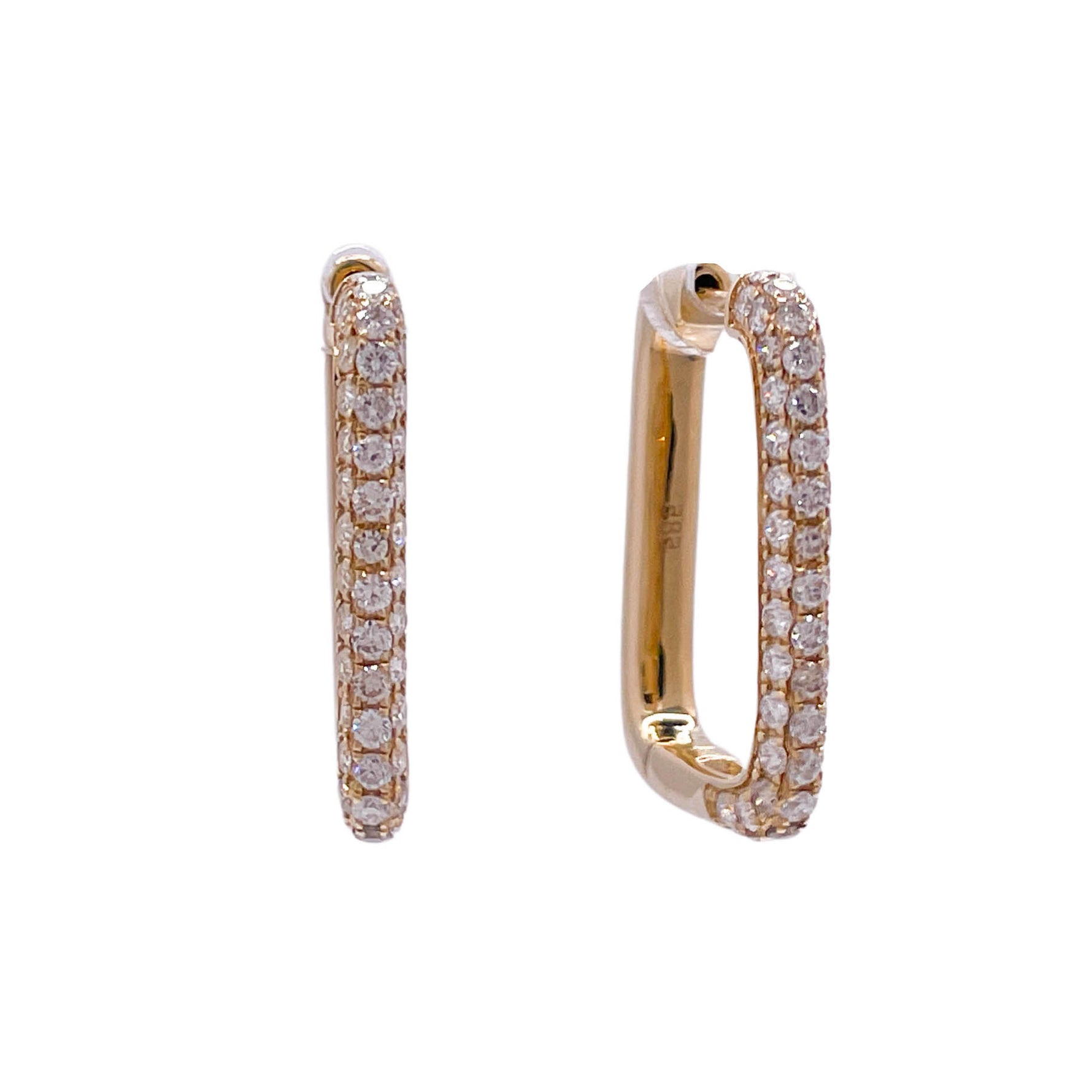 Jay Feder 14k Yellow Gold Diamond Rectangular Hoop Earrings