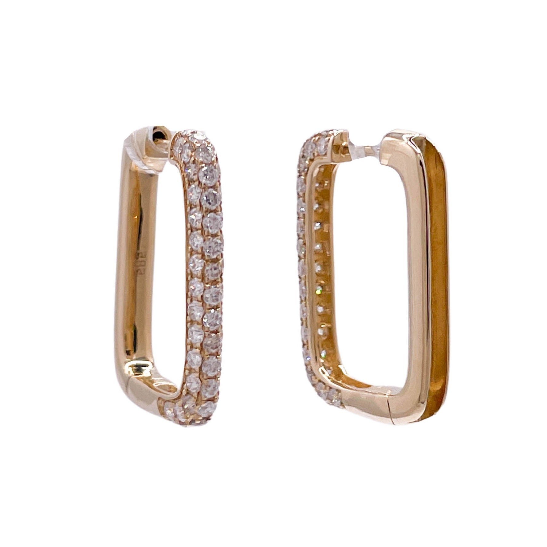 Jay Feder 14k Yellow Gold Diamond Rectangular Hoop Earrings