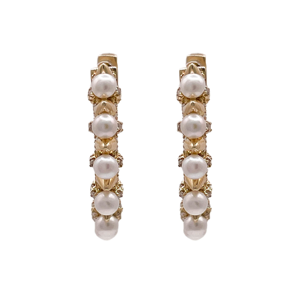 JAY FEDER 14K YELLOW GOLD PEARL DIAMOND HOOP EARRINGSJAY FEDER 14K YELLOW GOLD PEARL DIAMOND HOOP EARRINGS