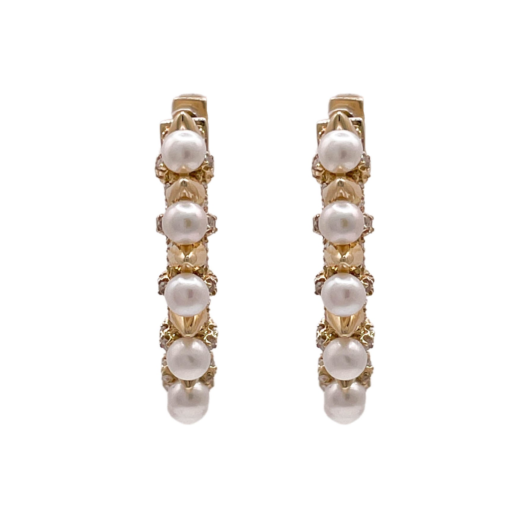 JAY FEDER 14K YELLOW GOLD PEARL DIAMOND HOOP EARRINGSJAY FEDER 14K YELLOW GOLD PEARL DIAMOND HOOP EARRINGS